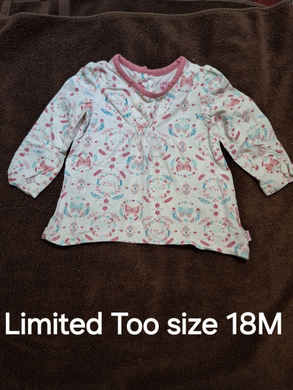 Limited Too Pink, White & Teal Butterfly-Print Long Sleeve Top